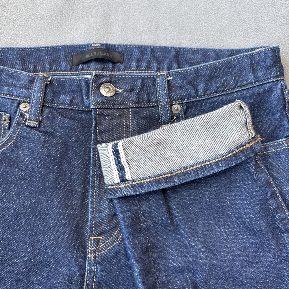 UNIQLO Jeans Mens 32x32 Blue Selvedge Kaihara Slim Straight Japanese Denim